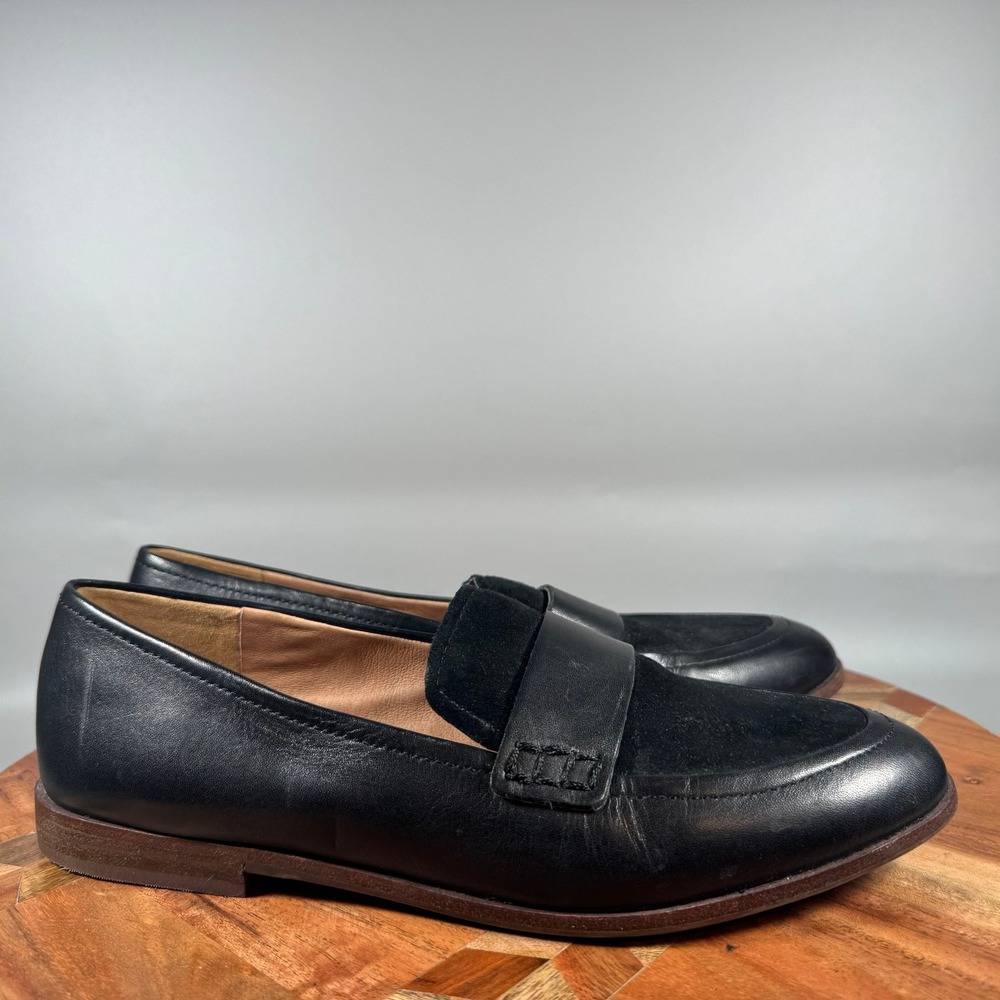 Madewell Womens Black Leather Suede Mixed Media Penny Loafers Size 7 Flat Shoes